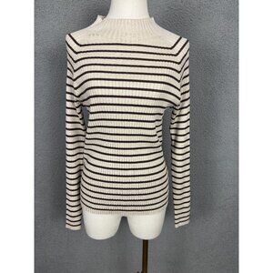 Hooked up by Iot Juniors' Fine Gauge Mock-Neck Striped Sweater Brown Large NWT's